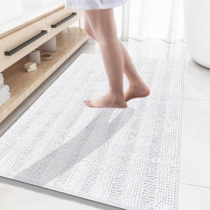Grandaily Chenille Striped Bathroom Rugs 36x24, Extra Thick and Absorbent Bath Mats, Non-Slip Soft Plush Shaggy Shower Carpet, Machine Wash Dry, Bath Rug for Bathroom, (Large, Light Grey)