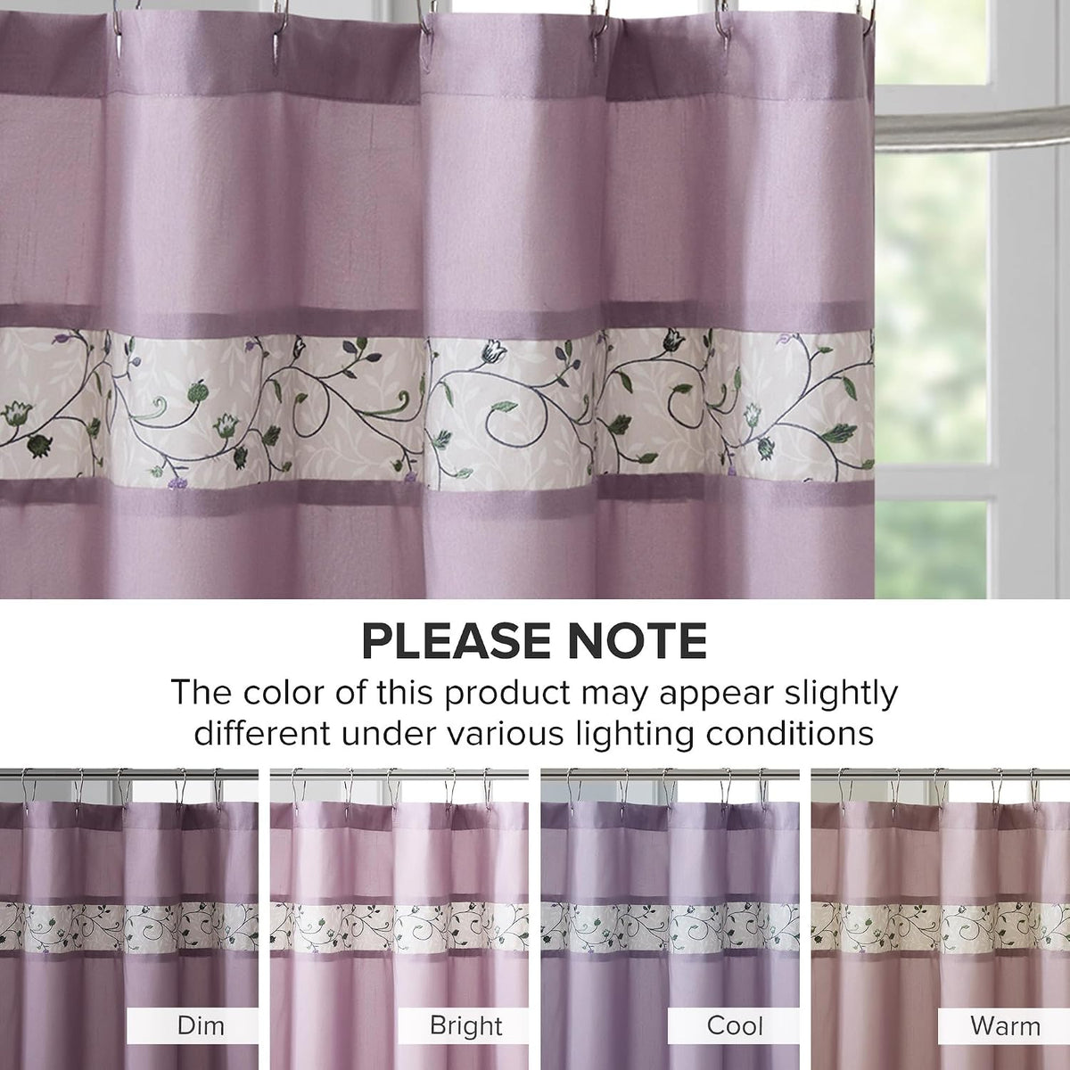 Madison Park Serene Shower Curtain for Bathroom, 72 x 72, Purple