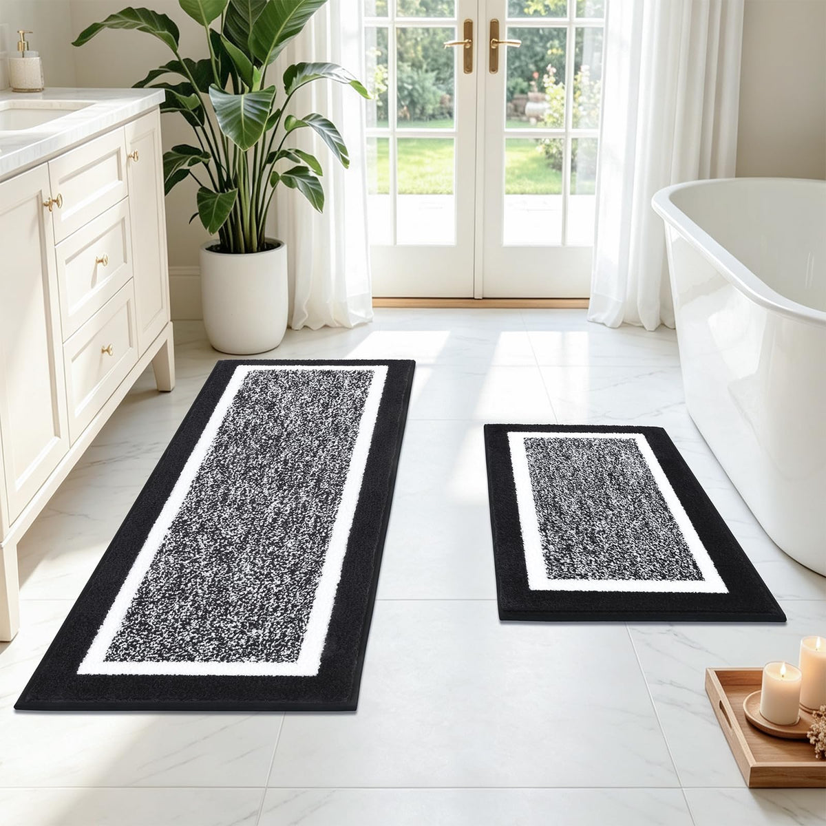 Pauwer Bathroom Rugs 3 Piece Set, Non Slip Washable Bath Mat, Dark Grey