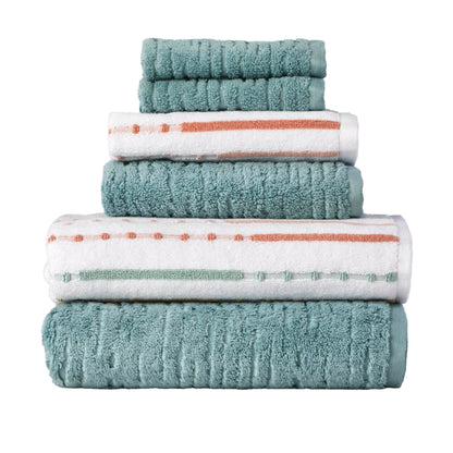 SKL Home Seabrook Stripe Hand Towel Set-2pc, Premium 100% Cotton, Teal