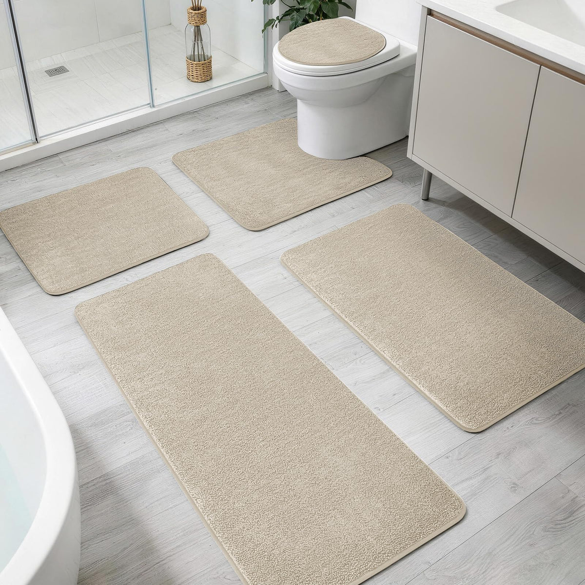 YIHOUSE 2-Piece Towel-Like Memory Foam Bathroom Rug Set, Dark Grey