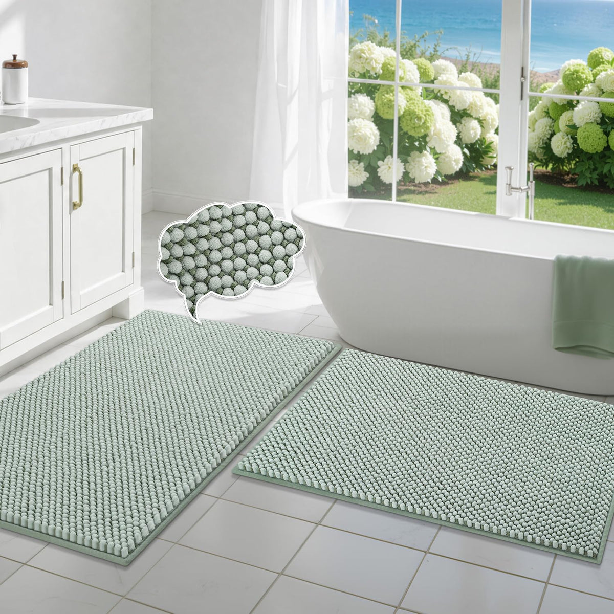 BSICPRO Bathroom Rugs Set 2 Piece, Light Blue, 20"x32" + 16"x24"