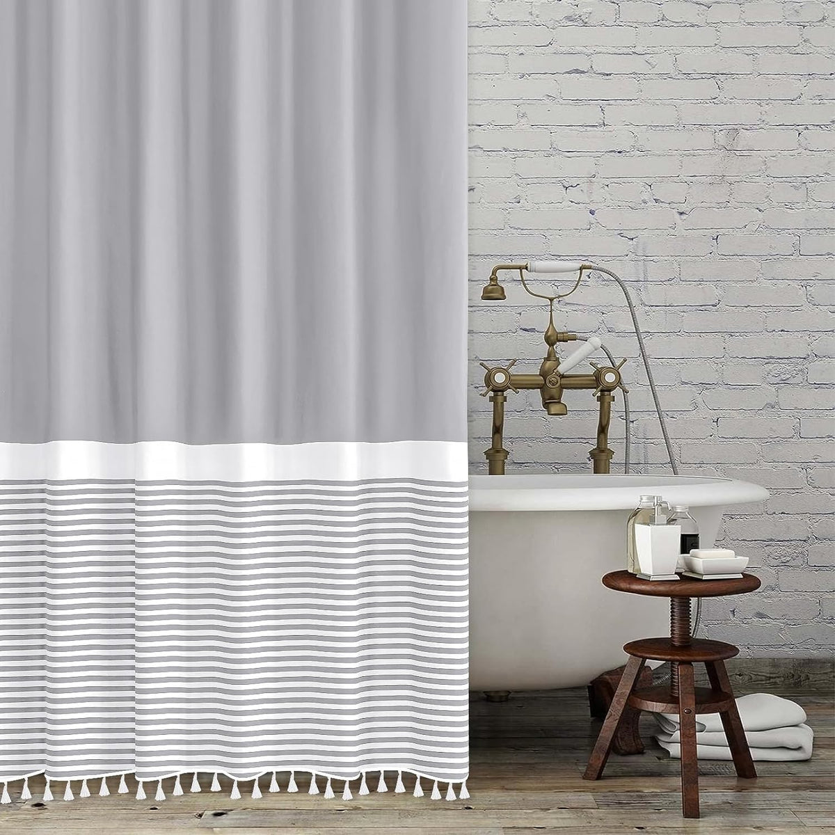Seasonwood Black and White Shower Curtain Striped with Tassels for Bathroom Decor,Heavy Weighted 72-Inch, 72 x 72
