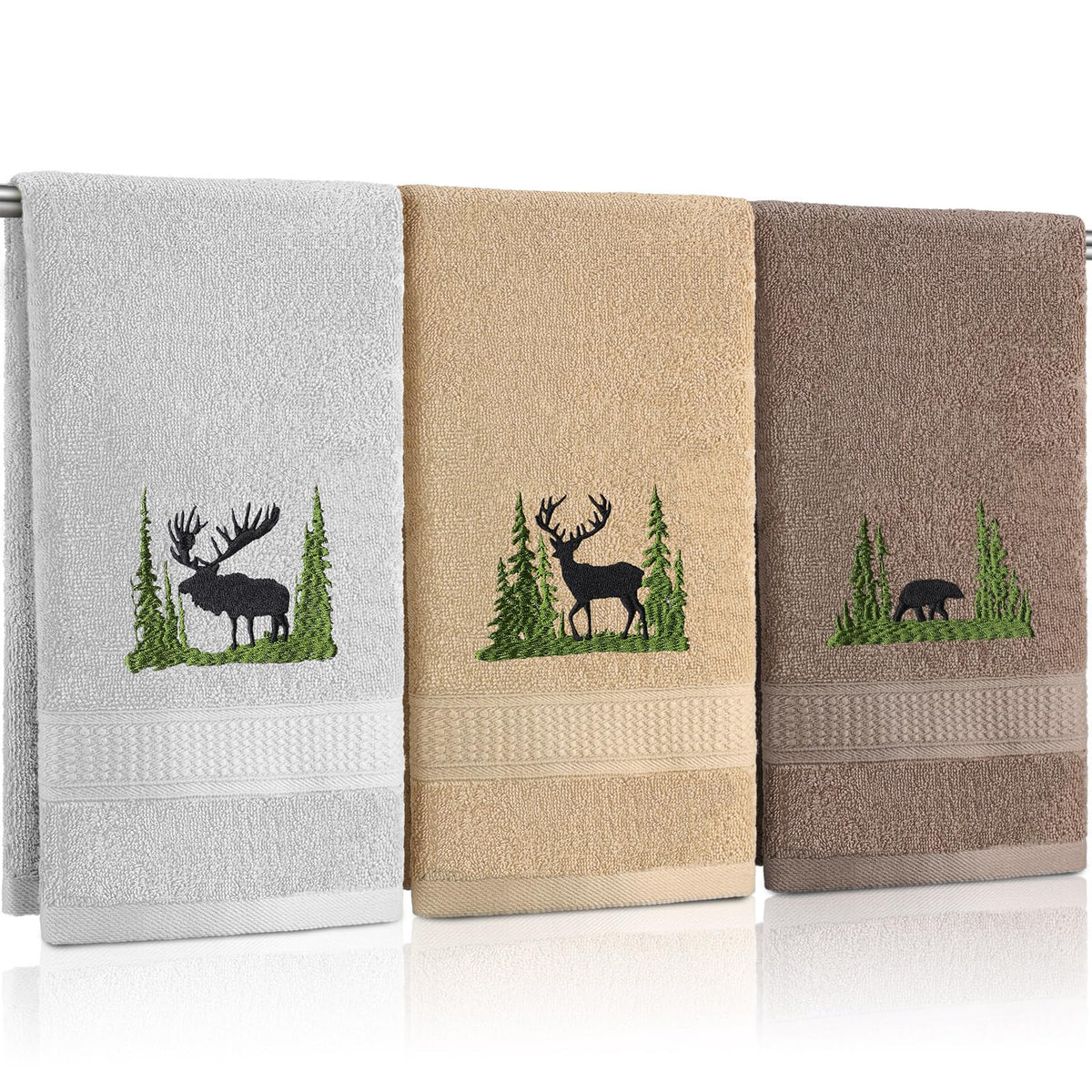 FuWeave 3 Pcs Eucalyptus Leaves Hand Towels for Bathroom Kitchen Decor
