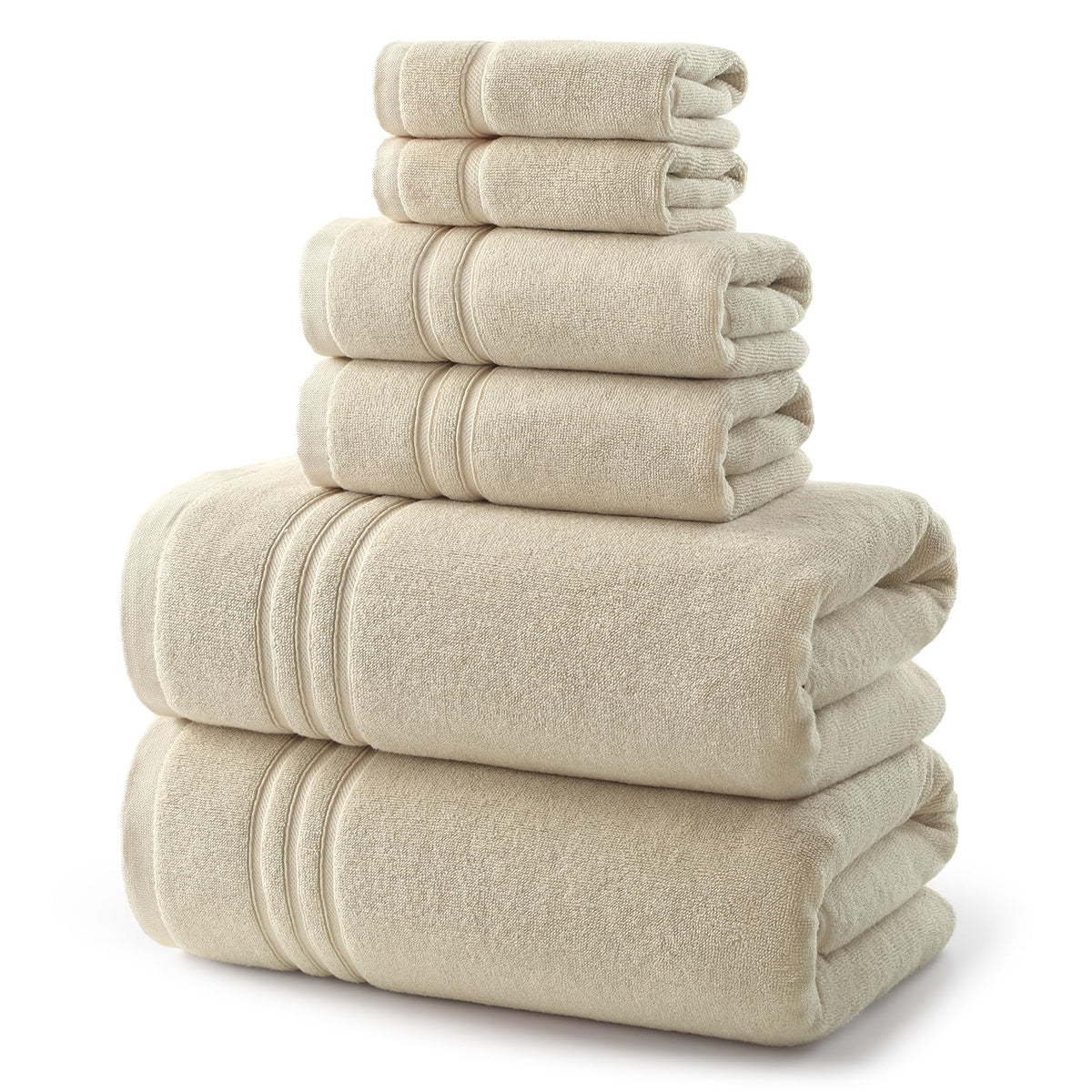 REDKISS Beige Towels Set 6 Piece Cotton Towel Sets with 2 Bath Towels, 2 Hand, 2 Washcloths, 650GSM Hotel Quality, Soft, Highly Absorbent Towels for Bathroom Gym, Ideal Everyday Use