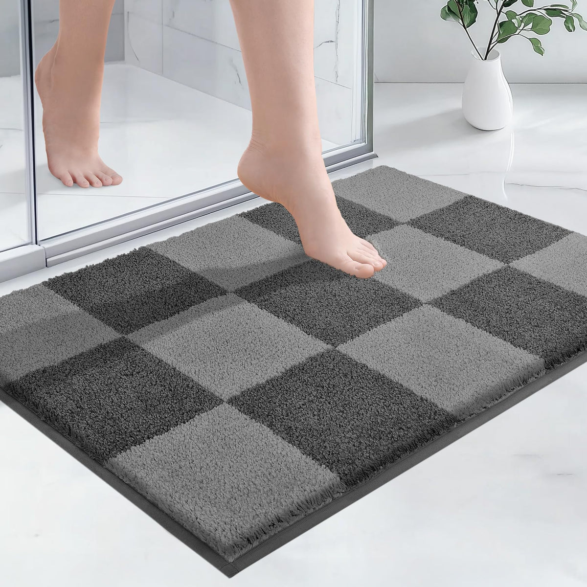 PURRUGS Bathroom Rug Non-Slip Machine Washable 24" x 36", Super Absorbent and Quick-Dry Bath Mat, Extra Soft and Plush Bath Rug for Shower, Bathtub and Sink, Grayish Brown & Coffee