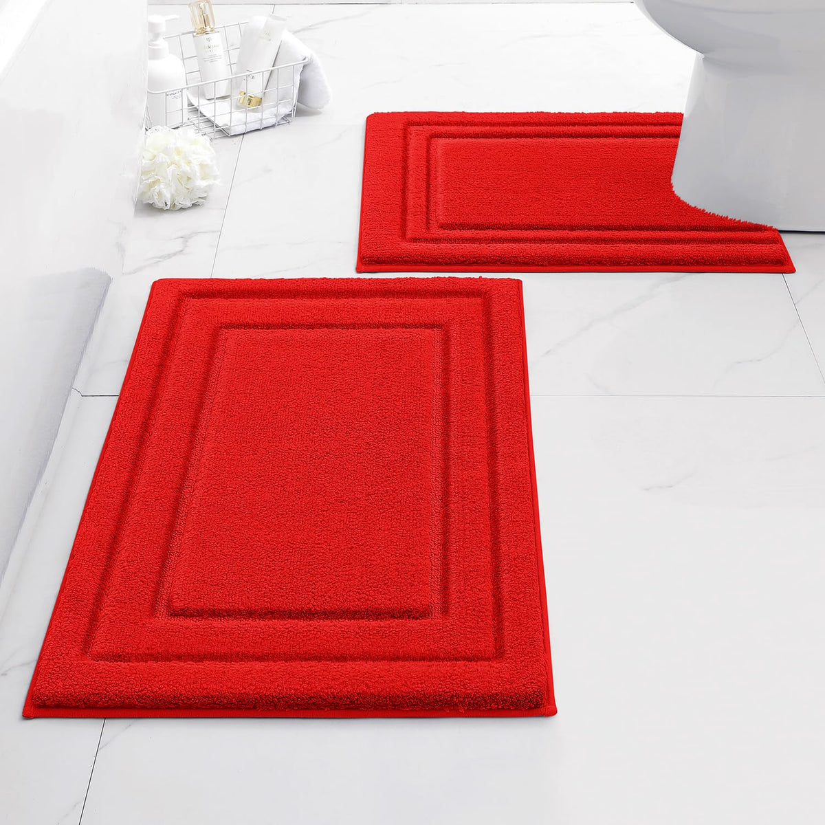 HOMEIDEAS Fall Bathroom Rugs Sets, 2 Piece Soft Bath Mat Burnt Orange