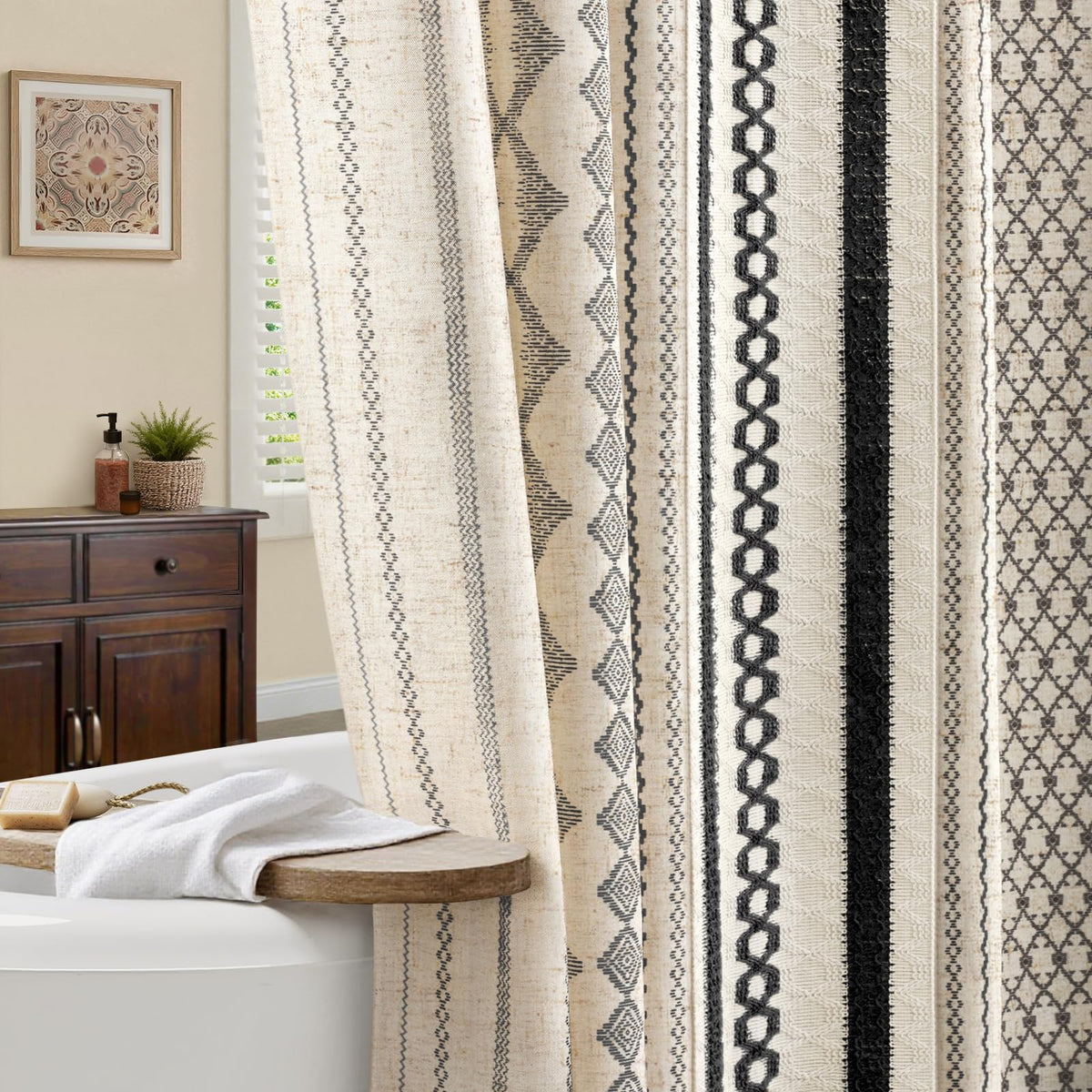 Nave Blue Boho Linen Shower Curtain,72" W x 72" L