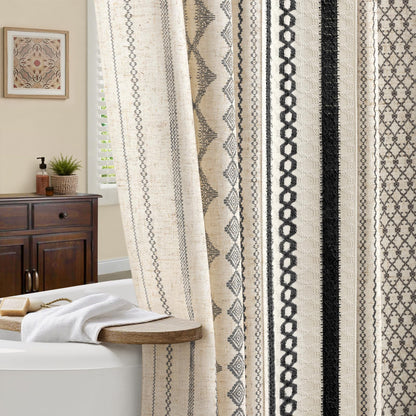 Nave Blue Boho Linen Shower Curtain,72" W x 72" L