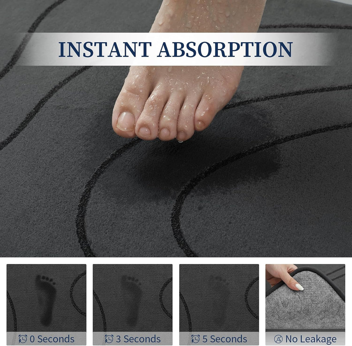 YIHOUSE Bathroom Rugs Sets 5 Piece - Memory Foam Bath Mat, Dark Grey