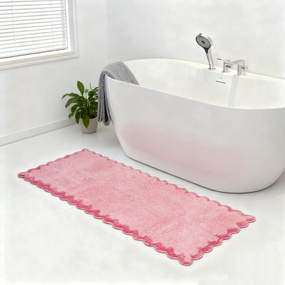 ORTIGIA Cute Green Scalloped Bath Mat, Fun Plush Microfiber Scallop Bathroom Rugs Non Slip Washable Quick Dry Absorbent, Bathmat Bath Rug Carpet for Shower Stall Vanities Kitchen Floor Entrance, 20x32