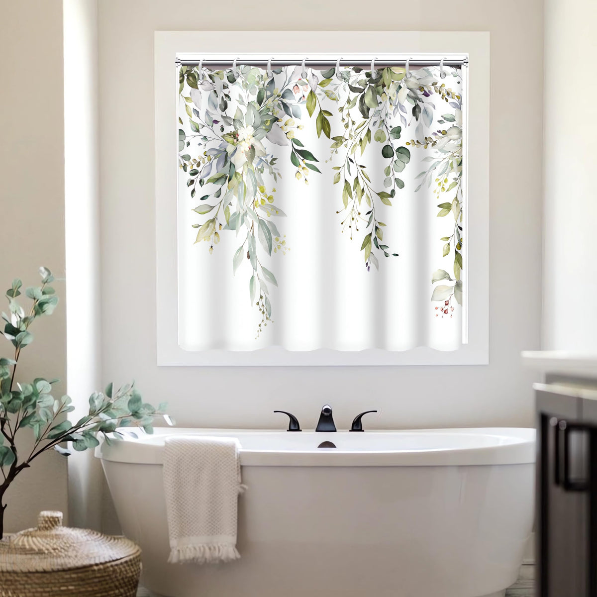 Blue and Green Eucalyptus Shower Window Curtain 40x36 Inch