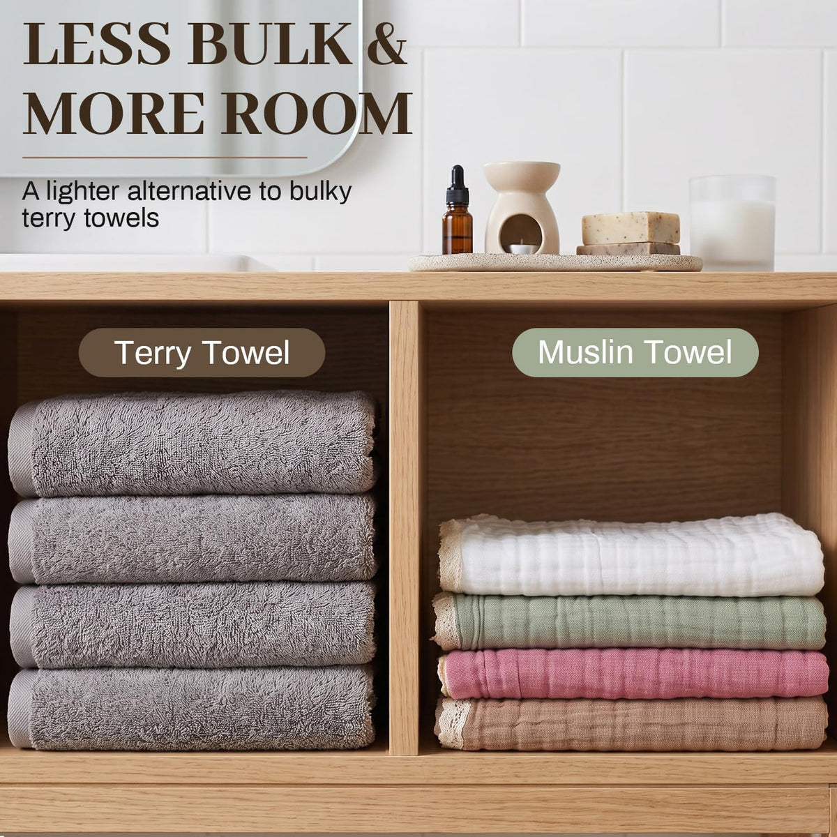 Lightweight Cotton Bath Towels, 2 Pack Quick Dry Muslin Towels for Adults