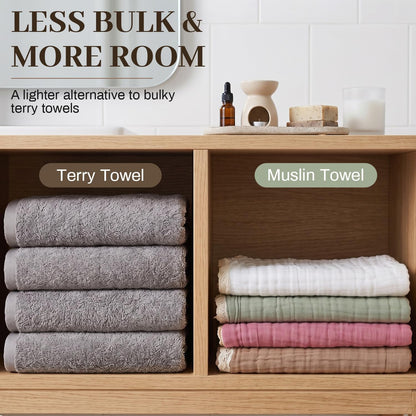 Lightweight Cotton Bath Towels, 2 Pack Quick Dry Muslin Towels for Adults