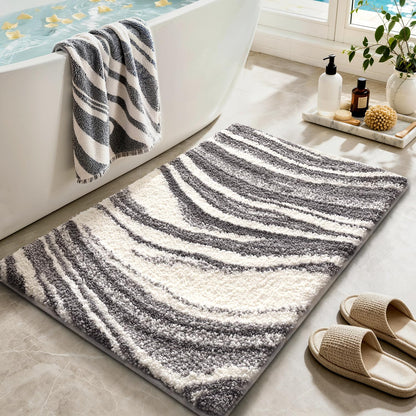 Color&Geometry Marble Bath Mat, 24"x36",Khaki Wave Bathroom Rug