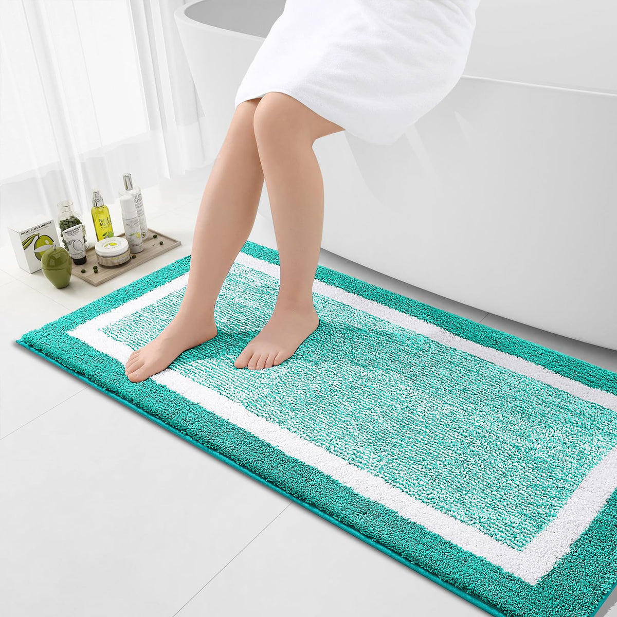 OLANLY Small Bathroom Rugs 24x16, Soft Absorbent Microfiber Bath Rugs, Grey