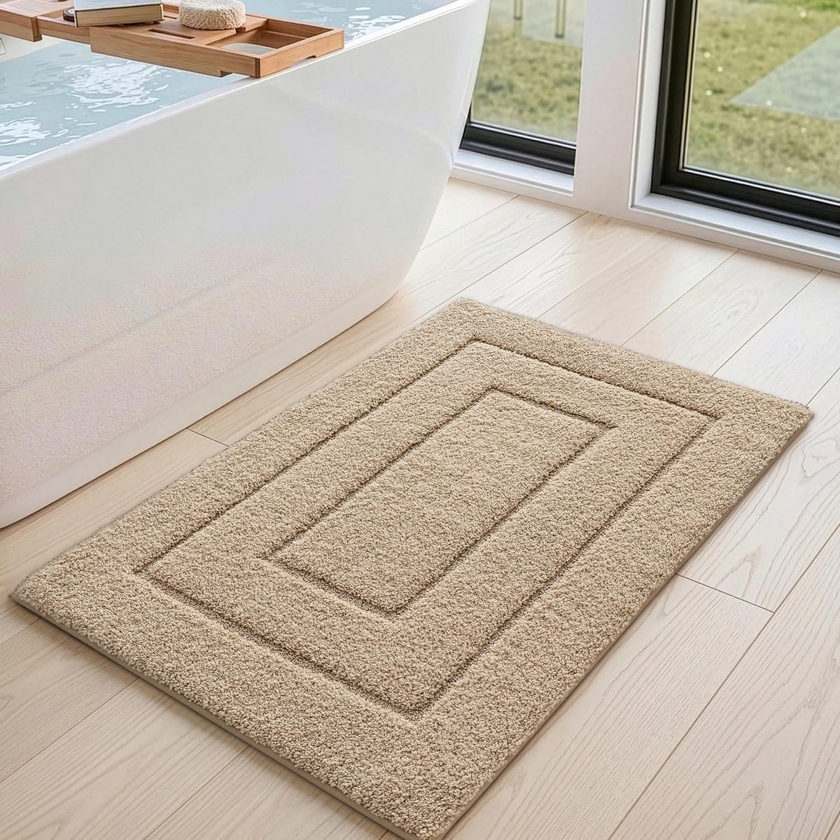 DEXI Bathroom Rugs 36x24, Non-Slip and Absorbent Bath Mat, Beige