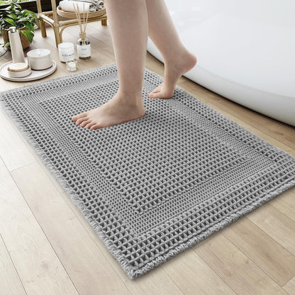 AMOAMI Waffle Bath Mat, Absorbent Bathroom Rugs Non Slip 24''x36'' Beige