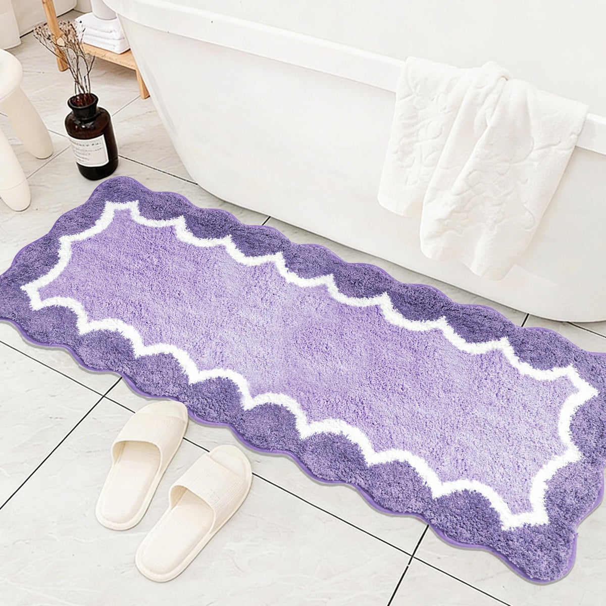 Cute Scalloped Rose Pink Bathroom Rugs Mat,Non Slip Absorbent Quick Dry Bath Mats for Shower Room,Microfiber Bath Mats for Bathroom Floor Washable Carpet for Shower Tub Sink Bedroom,20"x32"