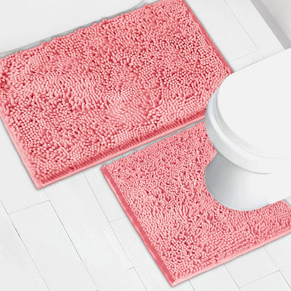 Bathroom Rugs Chenille Bath mat 2 Piece Set, Super Absorbent, Strong PVC Non Slip Backing, Bath mats for Bathroom, Plush Shaggy, Thick, Machine Washable, Bathtub, Toilet.(Light Grey)