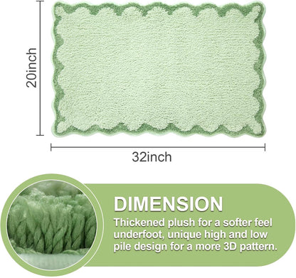 ORTIGIA Cute Green Scalloped Bath Mat, Fun Plush Microfiber Scallop Bathroom Rugs Non Slip Washable Quick Dry Absorbent, Bathmat Bath Rug Carpet for Shower Stall Vanities Kitchen Floor Entrance, 20x32