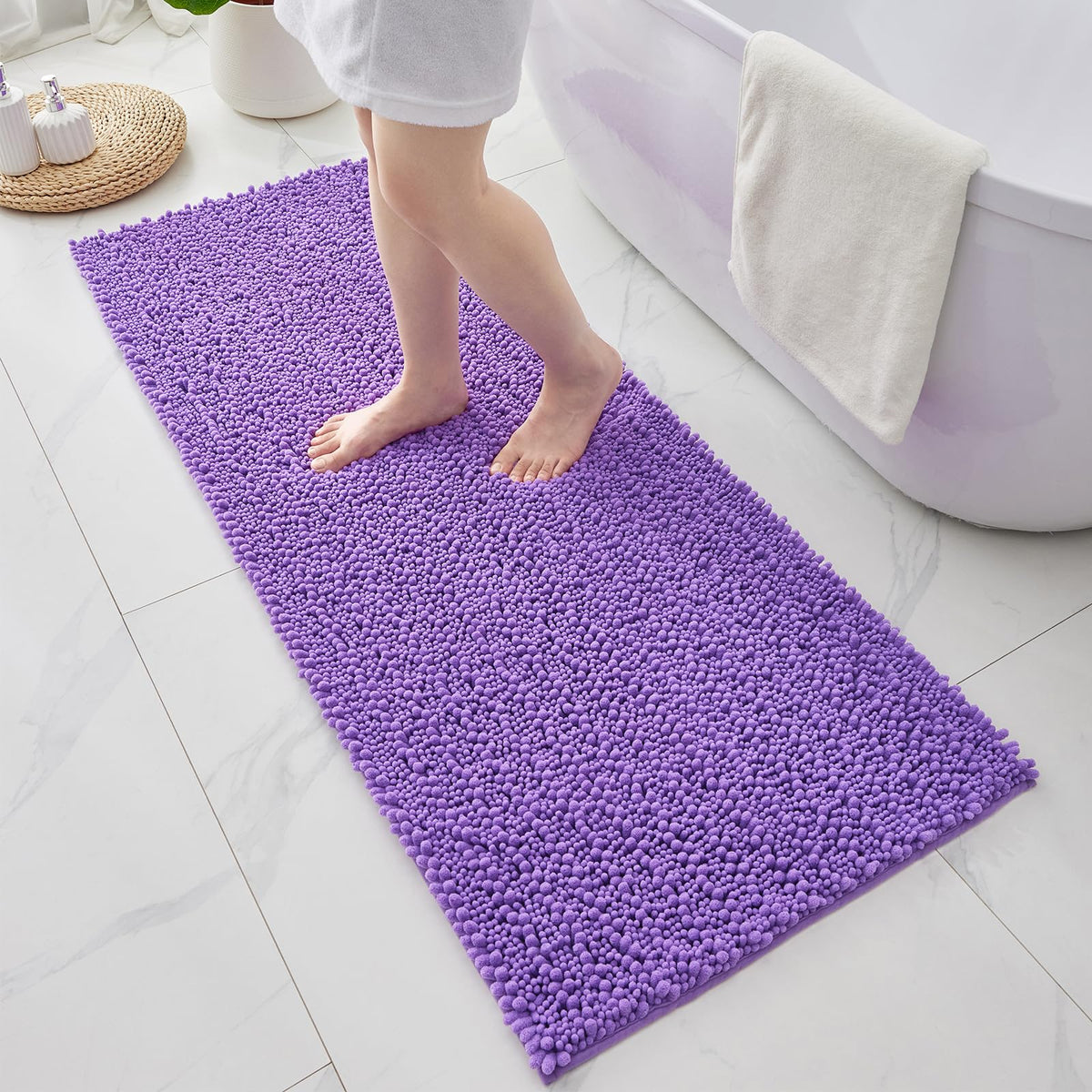 ILANGO Bathroom Rugs Light Grey 44x24, Soft Absorbent Chenille Bath Rugs