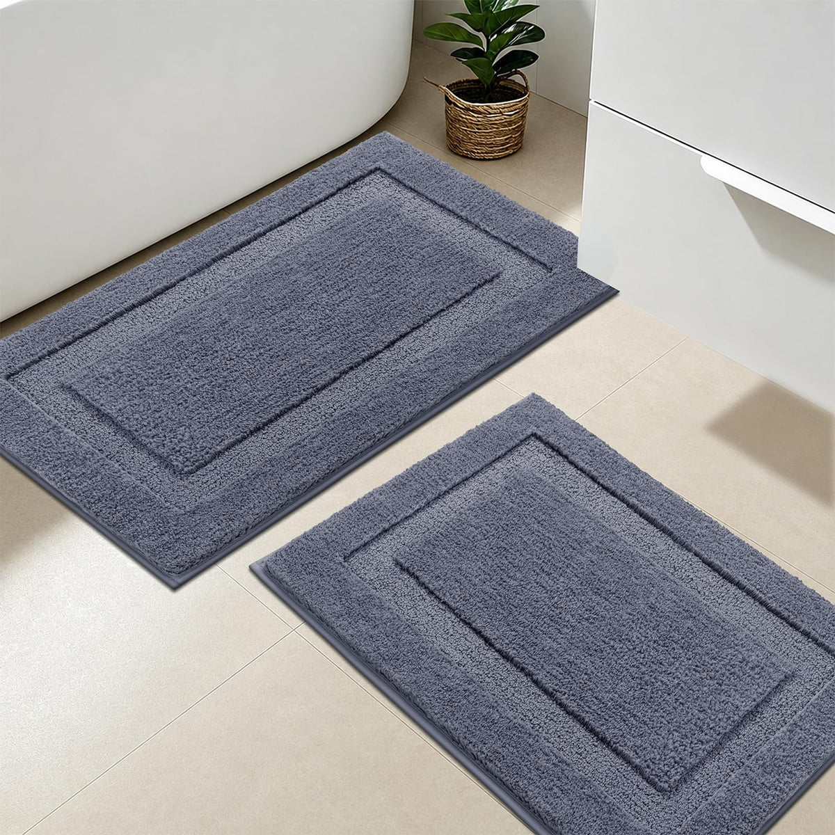 SHACOS Soft Microfiber Bathroom Rugs Set of 2 Pieces, White