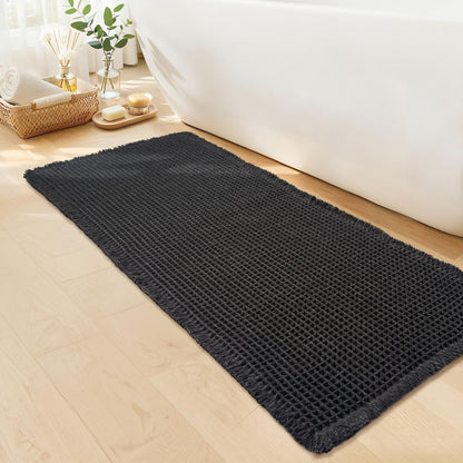 Waffle Bath Mat, Boho Bathroom Rugs Non Slip Washable, 18" x 30"