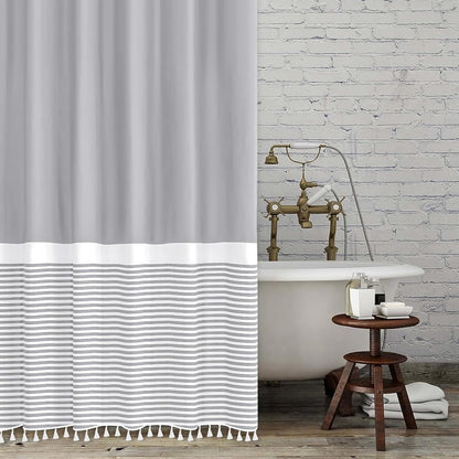 Seasonwood Black and White Shower Curtain Striped with Tassels for Bathroom Decor,Heavy Weighted 72-Inch, 72 x 72