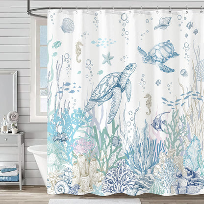 Accnicc Abstract Beach Shower Curtain Ocean Art Oil Painting Shower Curtains for Bathroom Teal Blue Coastal Seagull Waterproof Fabric Bath Curtain Decor 72 X 72 Inches