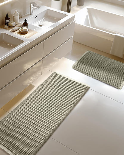 Large Waffle Bath Mat Set Non Slip, Ultra Absorbent Bath Mats for Christmas Bathroom Decor, Extra Soft Floor Bathroom Rugs Sets 2 Piece, Washable Bath Rugs Set, Green & White, 20"×47" and 16"×24"