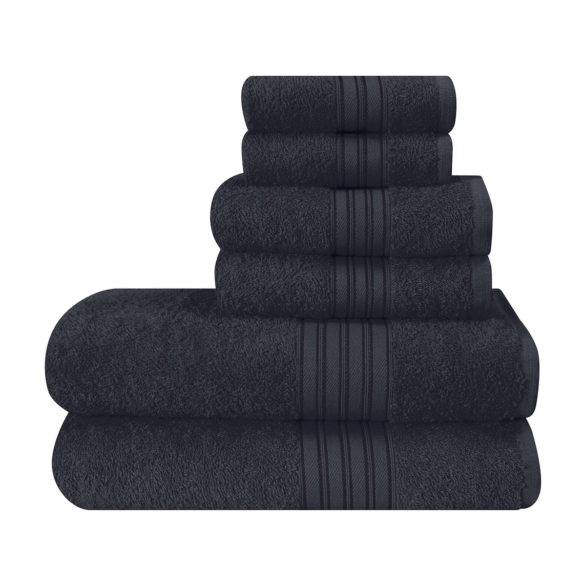 BOUTIQUO 6 Pack Cotton Towel Set, Contains 2 Bath Towels 28x55 inch, 2 Hand Towels 16x24 inch & 2 Wash Coths 12x12 inch, Ideal Everyday use, Ultra Soft Compact & Lightweight - Purple