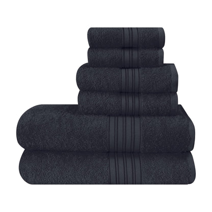 BOUTIQUO 6 Pack Cotton Towel Set, Contains 2 Bath Towels 28x55 inch, 2 Hand Towels 16x24 inch & 2 Wash Coths 12x12 inch, Ideal Everyday use, Ultra Soft Compact & Lightweight - Purple