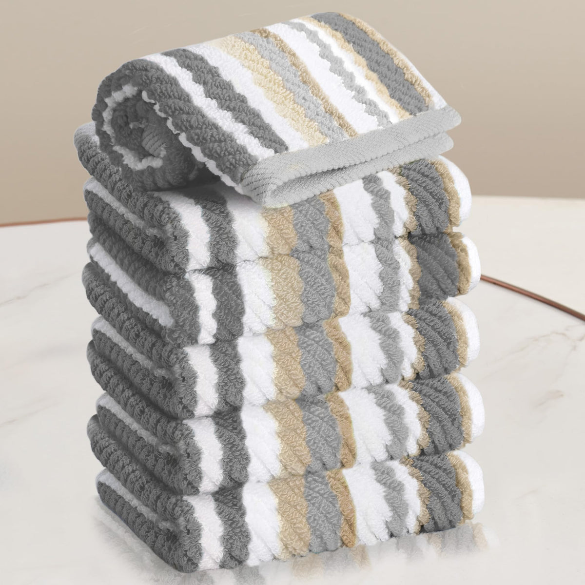 VOOVA & MOVAS Hand Towels 4 Pack, 100% Cotton, 16x27 in, Sage Beige