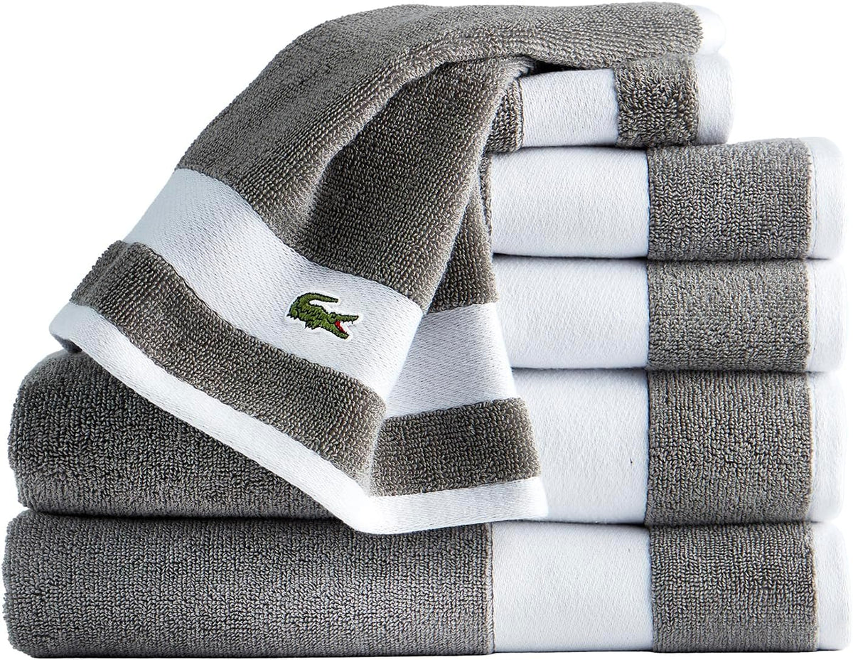 Lacoste Sport Stripe 100% Cotton 6-Piece Towel Set, Meteorite