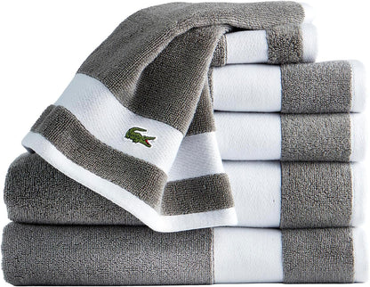 Lacoste Sport Stripe 100% Cotton 6-Piece Towel Set, Meteorite