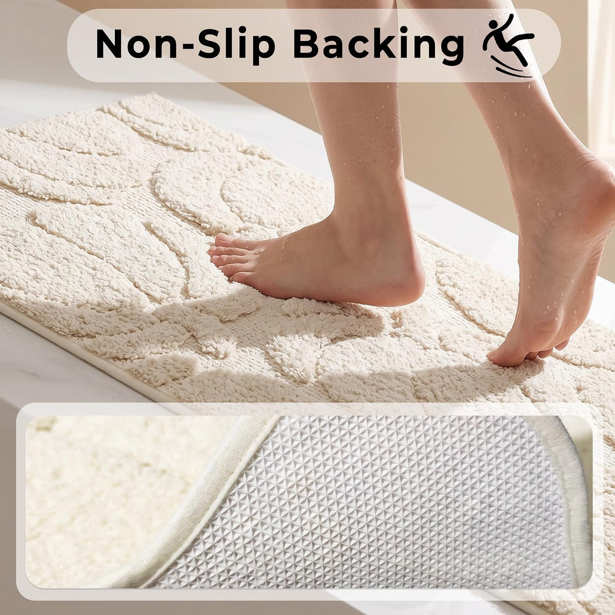 Luxury Fall Autumn Beige Cream Pumpkin Bathroom Mat, 17"x25" Extra Soft and Absorbent Microfiber Bath Rug, Non-Slip TPR Back, Plush Shaggy Bath Carpet for Floor