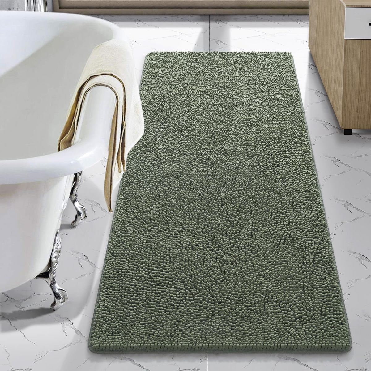 LOCHAS Luxury Bathroom Rug Shaggy Bath Mat 24 x 60 Inch, Gray