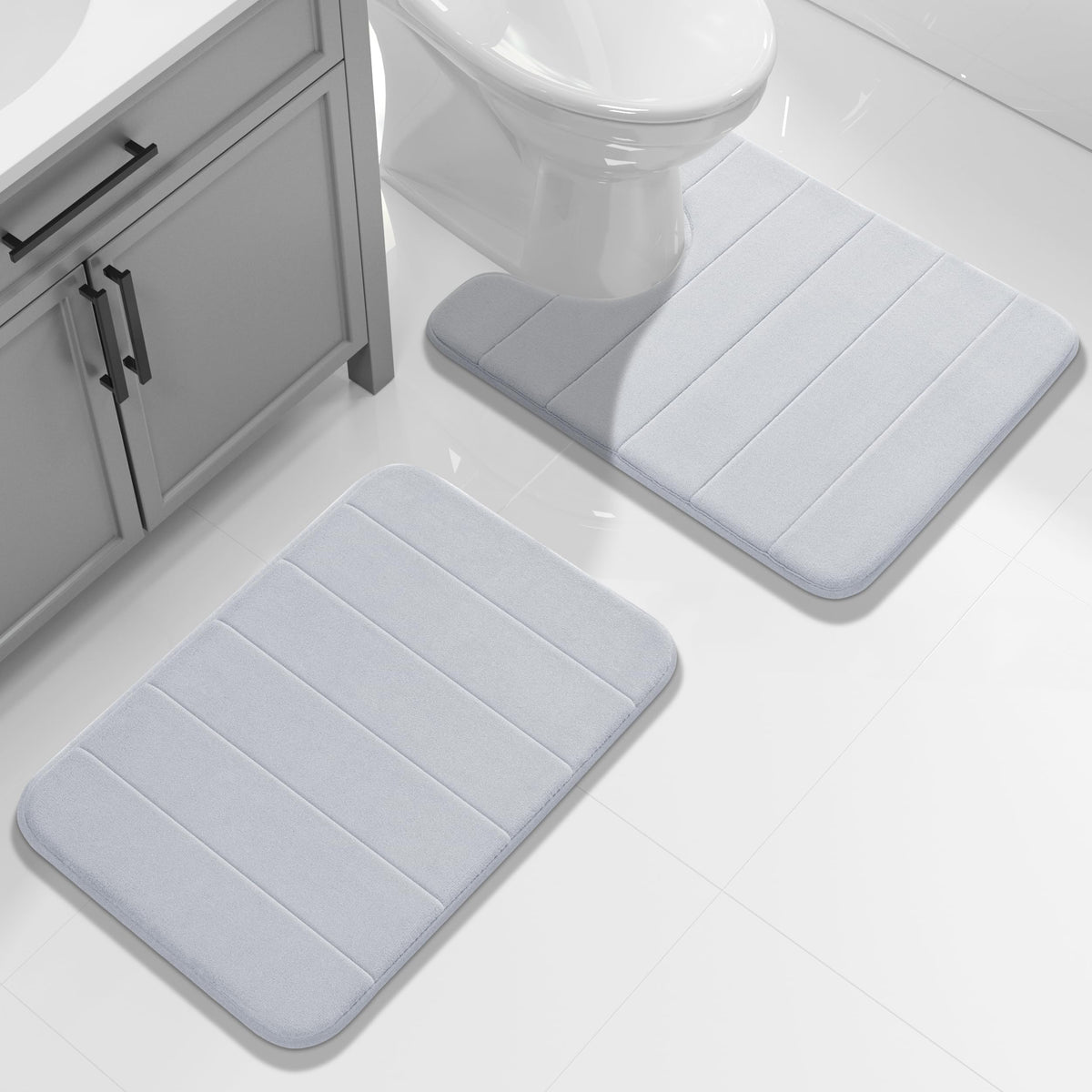 Yimobra Memory Foam Bathroom Rugs Sets 2 Piece - Super Soft Absorbent Quick Dry Bath Mat Set, Machine Washable Non Slip Floor Carpet for Tub Shower & Single Sink (17x24 & 31.5x20 Inch, Black)