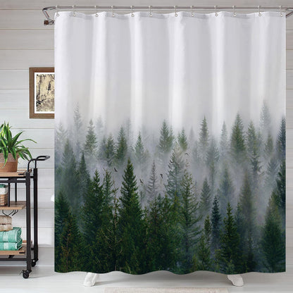 Accnicc Forest Mountain Shower Curtain Dark Green Nature Misty Pine Tree Shower Curtains for Bathroom Foggy Rustic Woodland Decorative Waterproof Fabric Bath Curtain Decor 72×72 Inches