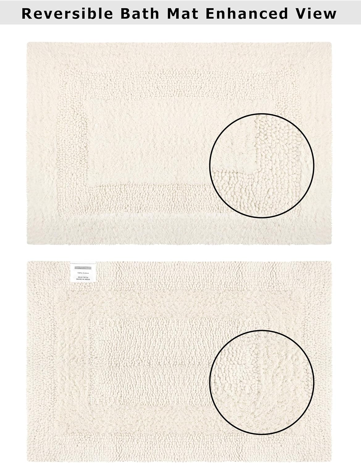 COTTON CRAFT 2 Pack Reversible Bath Mat Rug - Soft Luxurious -17x24- Ivory