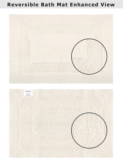COTTON CRAFT 2 Pack Reversible Bath Mat Rug - Soft Luxurious -17x24- Ivory