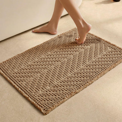 Sunfly Boho Bathroom Rug, Herringbone Waffle Bath Mat Non-Slip Washable Super Absorbent Quick Dry, Farmhouse Bath Mat for Bathroom Floor Decor 20"*30" Khaki