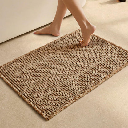 Sunfly Boho Bathroom Rug, Herringbone Waffle Bath Mat Non-Slip Washable Super Absorbent Quick Dry, Farmhouse Bath Mat for Bathroom Floor Decor 20"*30" Khaki