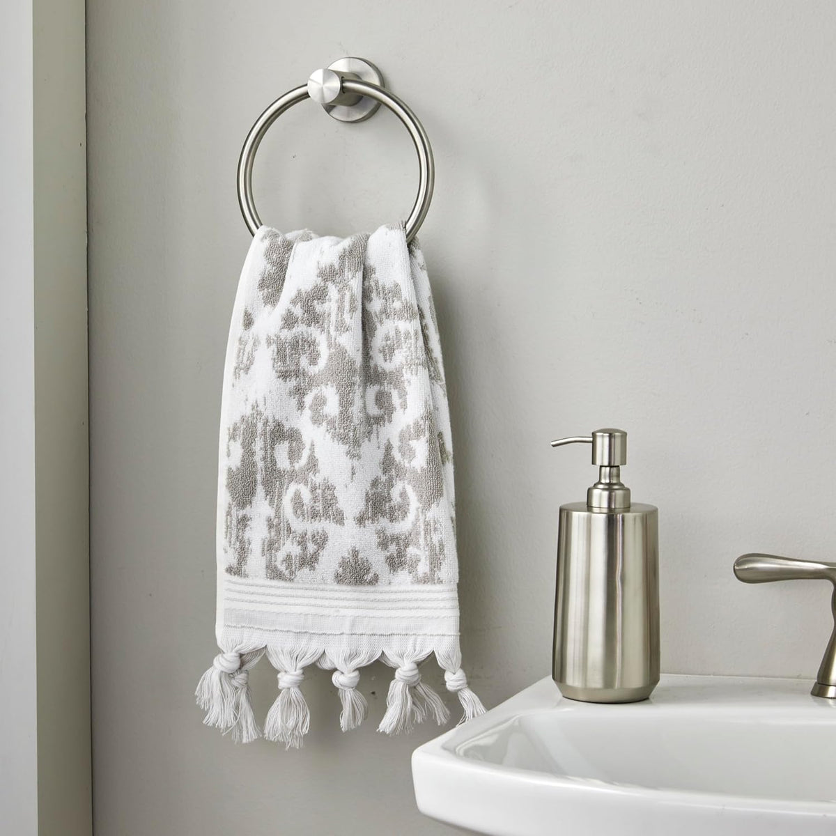 SKL Home Mirage Fringe Hand Towel Set-2pc, 100% Turkish Cotton, Taupe