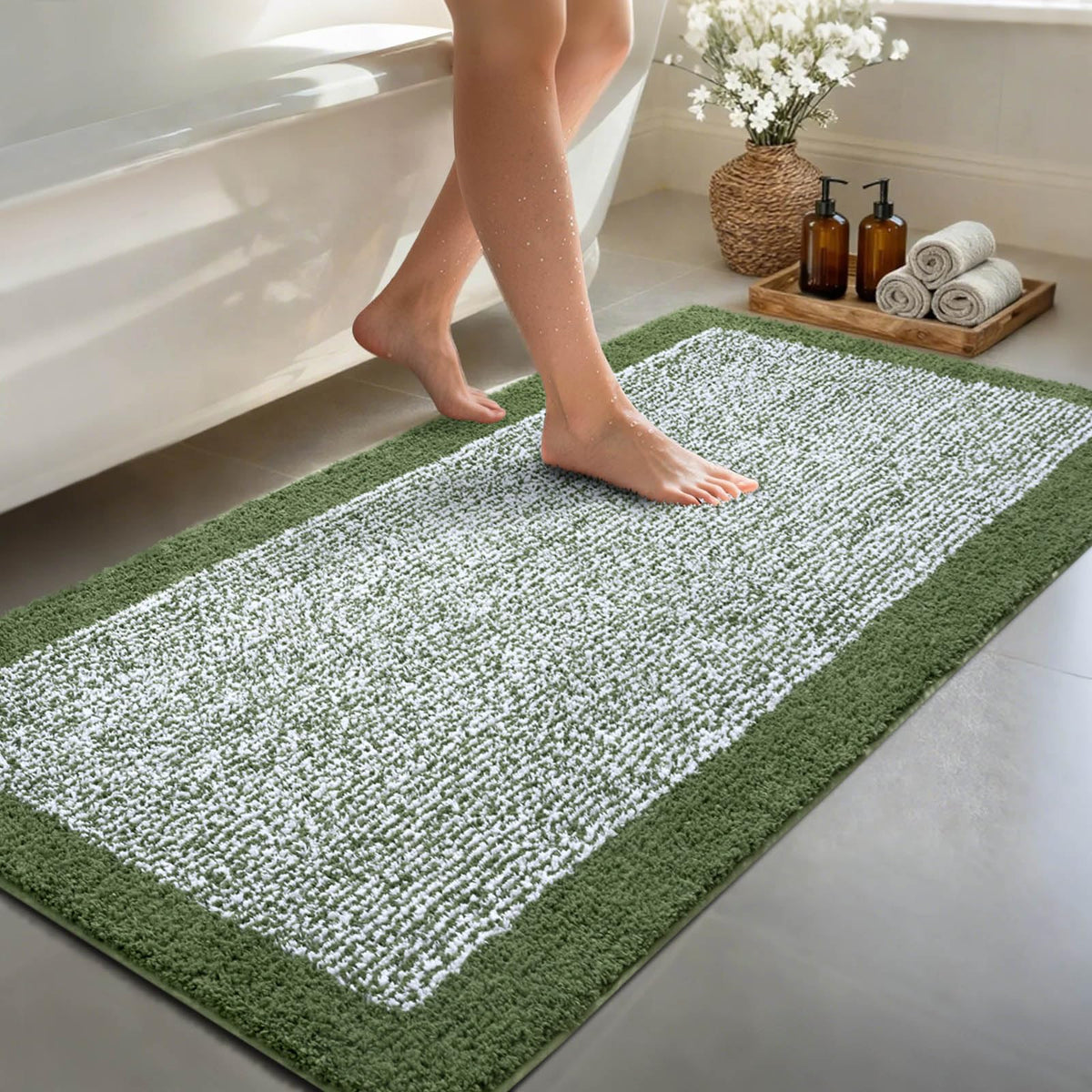 Long 2x4 Ft (48''x24'') Bathroom Rugs, Non Slip Washable Bath Mat Grey