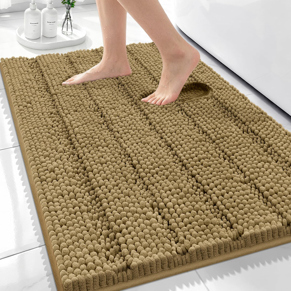 Bcoimo Bath Rug Mat,48x24 High Absorbent Latte Long Bathroom Runner Rugs