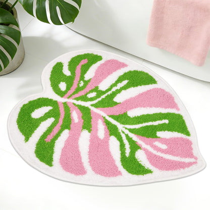 Bathroom Rugs with Green Leaf,Black Cat Monstera Rug