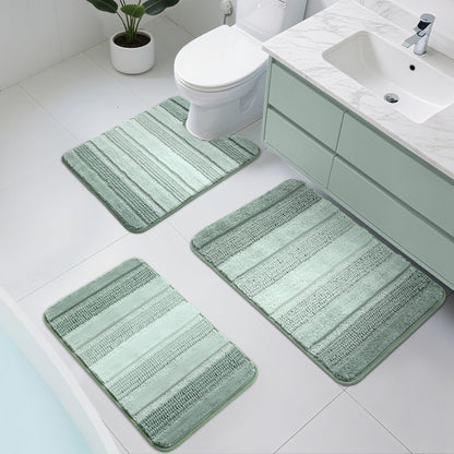 3 Pcs Ombre Bath Mat Set for Bathroom, Non Slip Ultra Soft and Thick Water Absorbent Bath Carpet, Machine Washable & Quick Dry Bathroom Rug, for Bedroom Door Living Room,Green