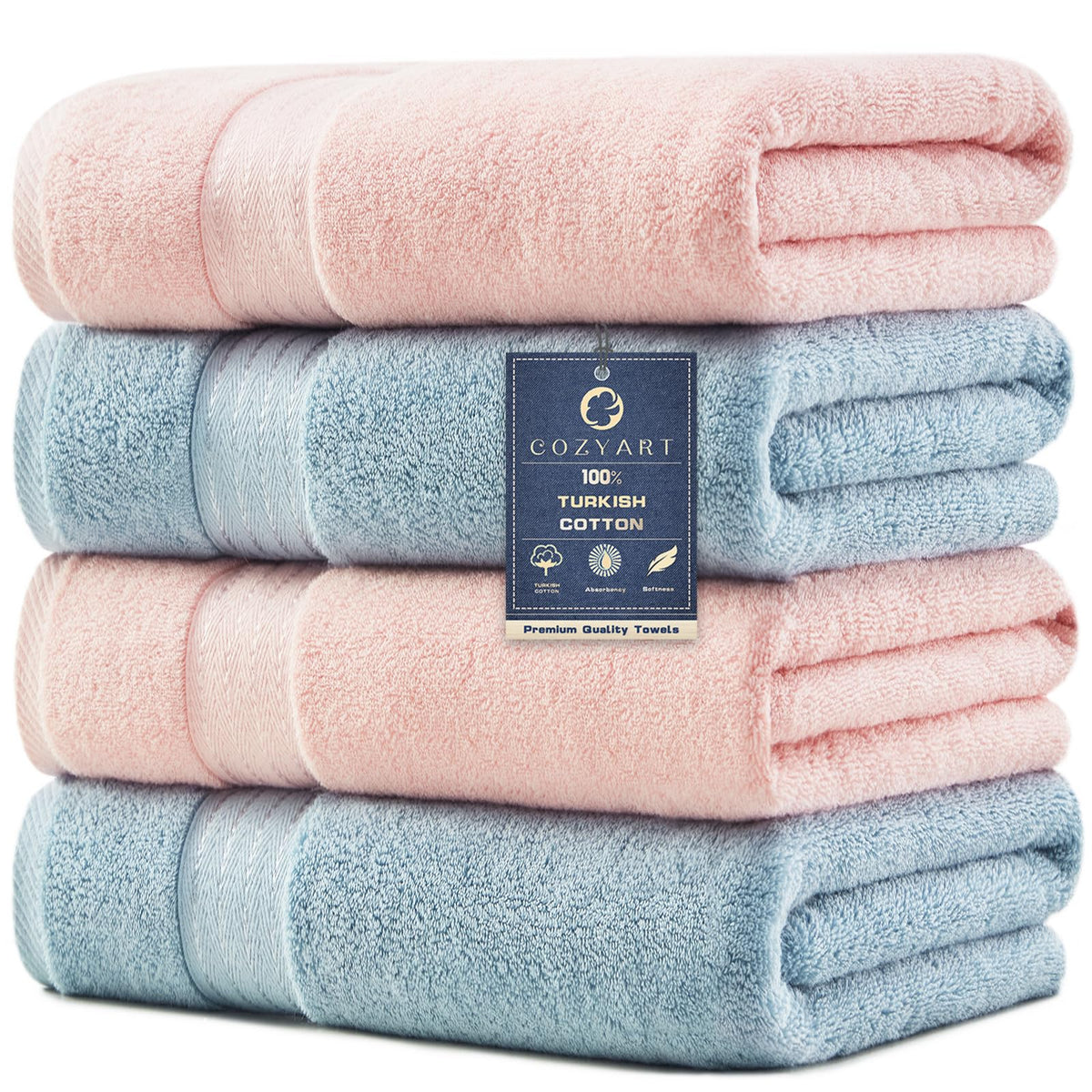 COZYART Luxury Bath Towels 4 PCS, 27x54 650 GSM Turkish Cotton Burnt Orange